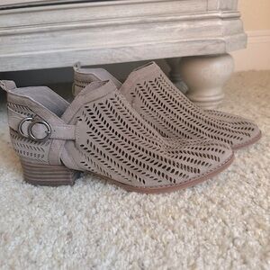 Vince Camuto Taupe Perforated Ankle Booties